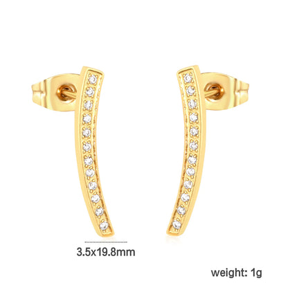Wholesale 3.5x19.8mm Curved Bar Ear Studs | White Zirconia Arch Design | Gold Stainless Steel Earrings