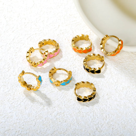 ✨ 4*14mm 18K Gold Plated Colorful Heart shape Enamel Hoop Earring Hypoallergenic Wholesale Earrings