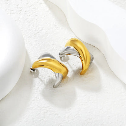 ✨ Wholesale Stainless Steel X Design Stud Earrings | 16.2x23mm Modern Geometric, Gold Silver Two-Tone, Hypoallergenic Ear Jewelry Bulk