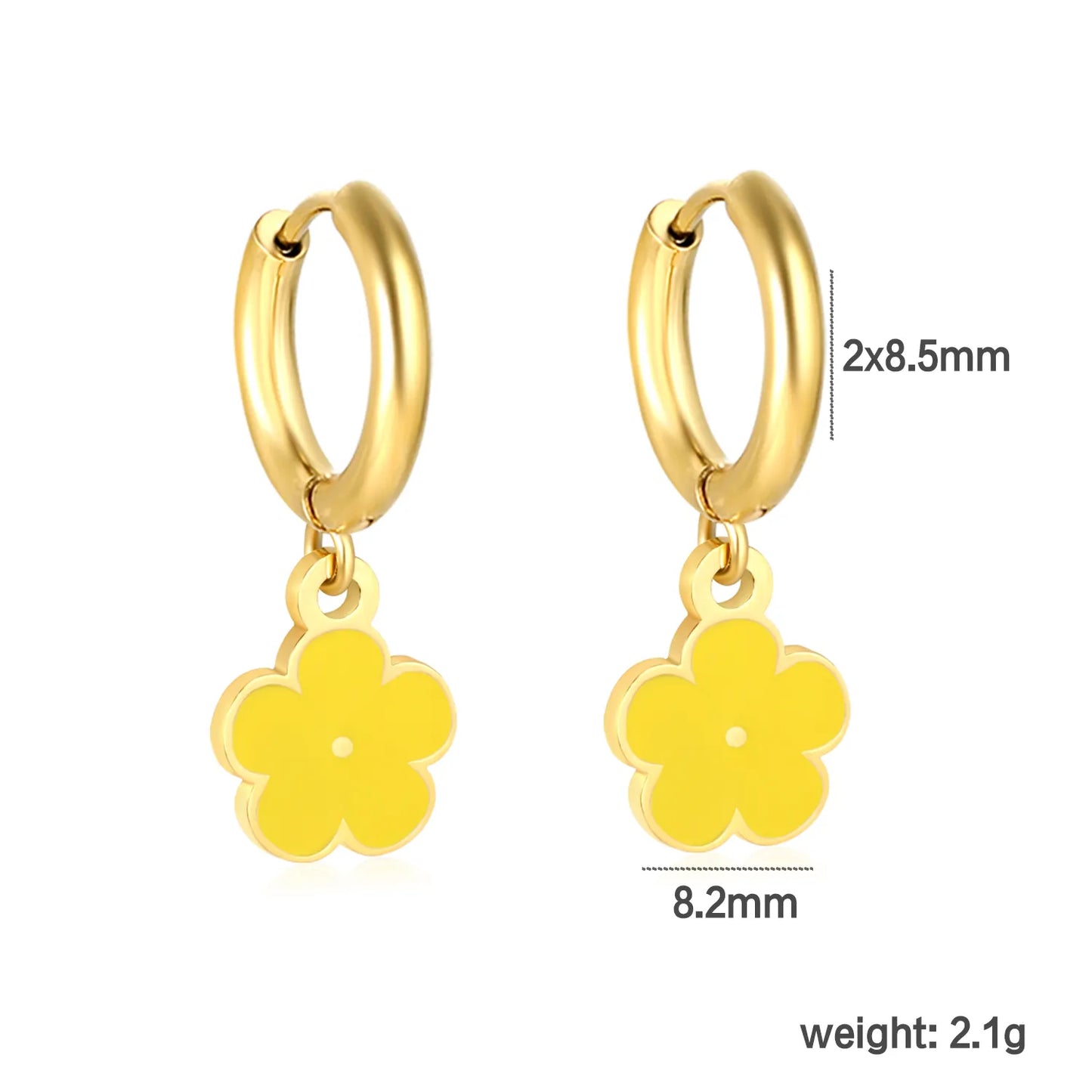 🌼 Wholesale 8 Color 18k gold plated Enamel Flower Ear Climber | 2.0x8.5mm Gold Ear Cuff with 8.2mm Floral Design