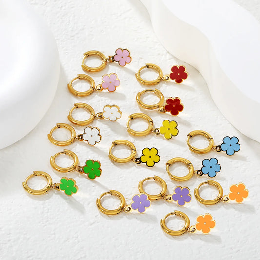 🌼 Wholesale 8 Color 18k gold plated Enamel Flower Ear Climber | 2.0x8.5mm Gold Ear Cuff with 8.2mm Floral Design