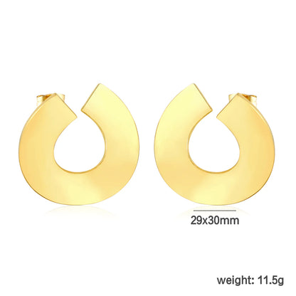 ✨ Wholesale Gold Stainless Steel U-Shape Earrings | 29x30mm Modern Saddle Design, Hypoallergenic Statement Earrings Bulk