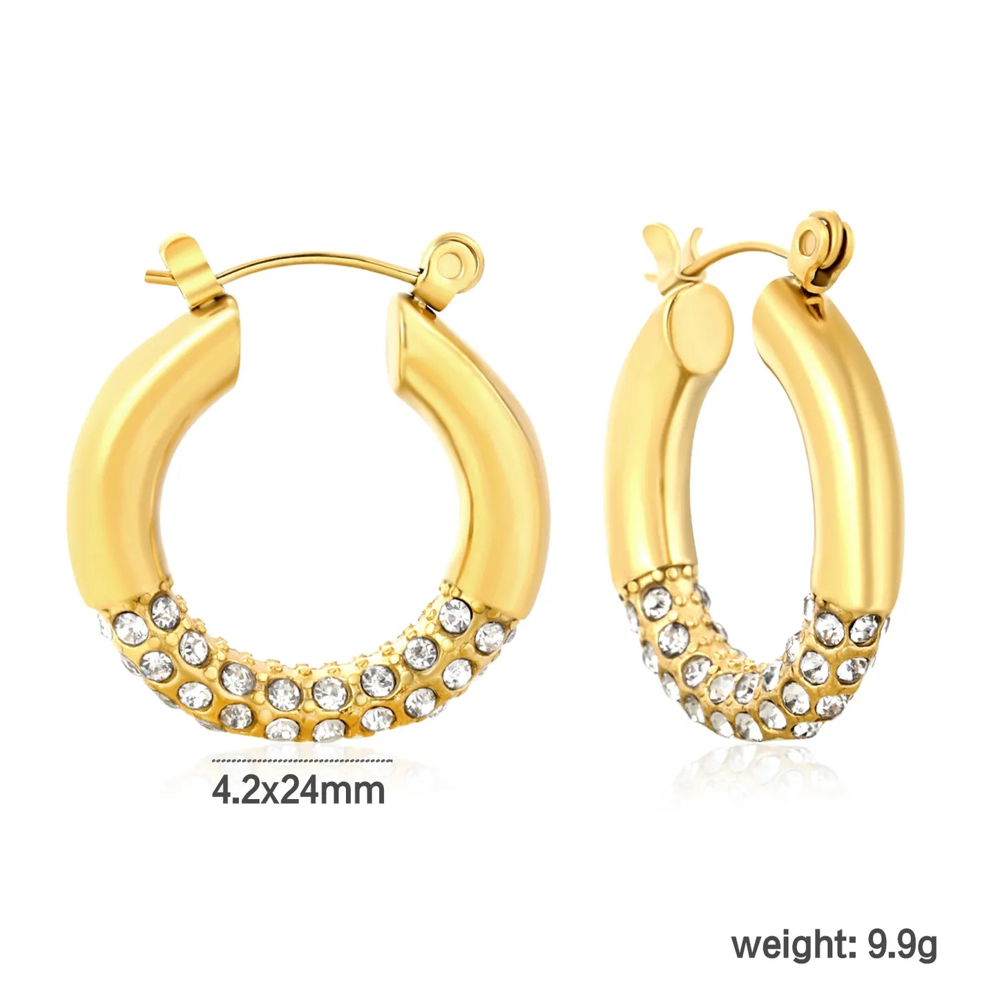 ✨ Wholesale 18k gold plated 4.2x24mm U-Shape Ear Clip | Gold Stainless Steel White Zircon Earrings Bulk