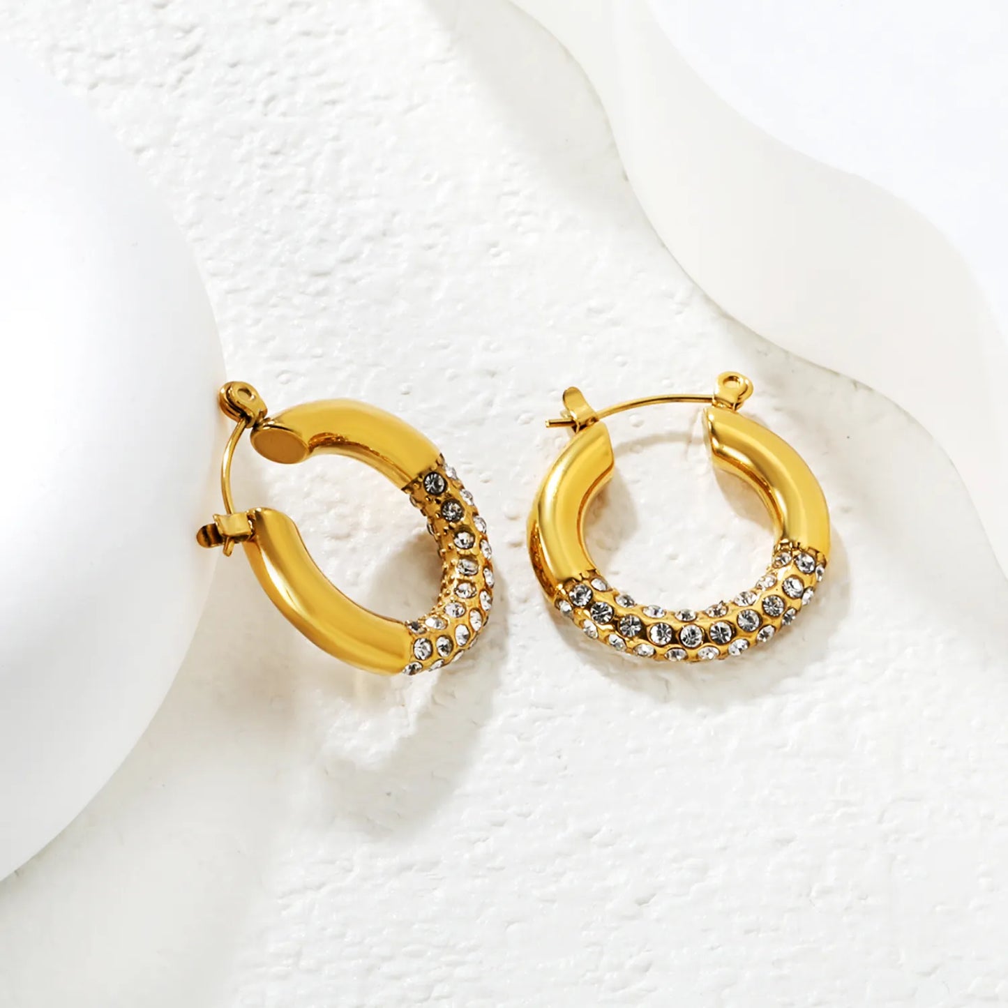✨ Wholesale 18k gold plated 4.2x24mm U-Shape Ear Clip | Gold Stainless Steel White Zircon Earrings Bulk