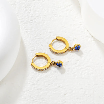 ✨ Wholesale 1.5x9mm Ear Cuff with 4mm Blue Zircon | 18k Gold plated Stainless Steel earrings