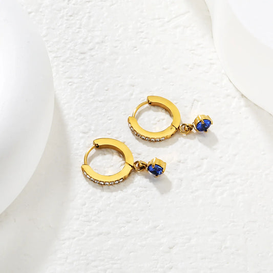 ✨ Wholesale 1.5x9mm Ear Cuff with 4mm Blue Zircon | 18k Gold plated Stainless Steel earrings