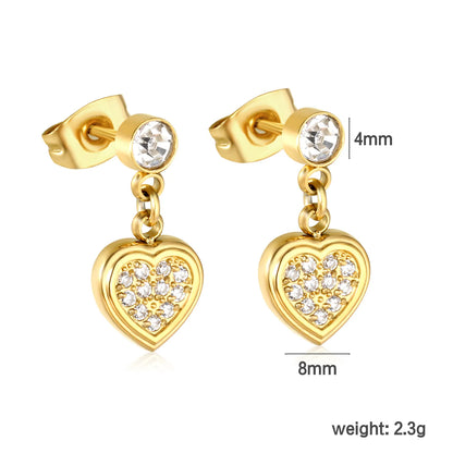 ✨ Wholesale Gold Heart Earrings with Zircon | 8mm Heart & 4mm Round Zircon, Romantic Stud Earrings Bulk