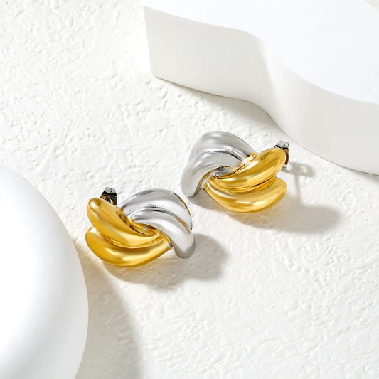 ✨ Wholesale Twist Rope Design Earrings | 17.2x26.7mm Two-Tone Studs | 18.6g Gold Plated Stainless Steel | Classic Luxury Earrings Bulk