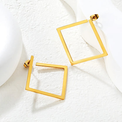 ✨ Wholesale Gold Stainless Steel Parallelogram Earrings | 29.33mm Geometric Studs, Hypoallergenic Modern Jewelry Bulk