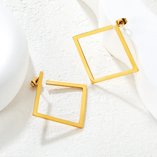 ✨ Wholesale Gold Stainless Steel Parallelogram Earrings | 29.33mm Geometric Studs, Hypoallergenic Modern Jewelry Bulk