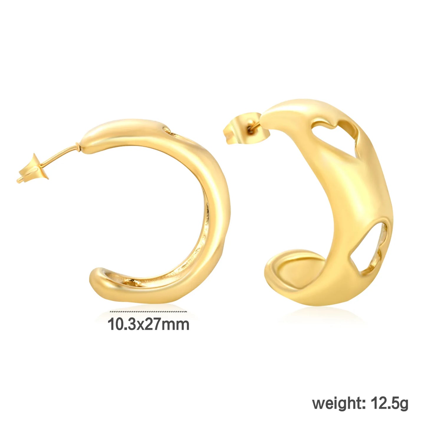 ✨ Wholesale 10.3x27mm Gold plated C-Shape Hollow Earrings | Stainless Steel Minimalist Ear Studs Bulk