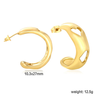 ✨ Wholesale 10.3x27mm Gold plated C-Shape Hollow Earrings | Stainless Steel Minimalist Ear Studs Bulk