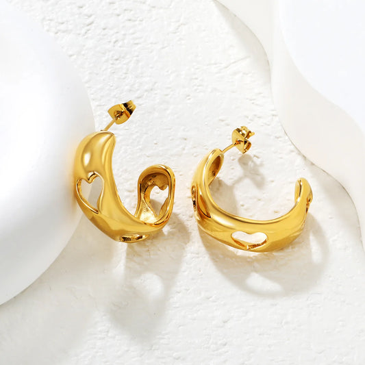 ✨ Wholesale 10.3x27mm Gold plated C-Shape Hollow Earrings | Stainless Steel Minimalist Ear Studs Bulk