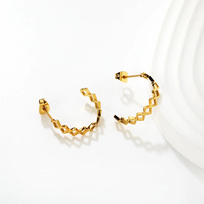 ✨ Wholesale Gold Stainless Steel  Cut-out C-Hoop Earrings | 4.5x20mm Geometric Design, Hollow Minimalist Hoops Bulk