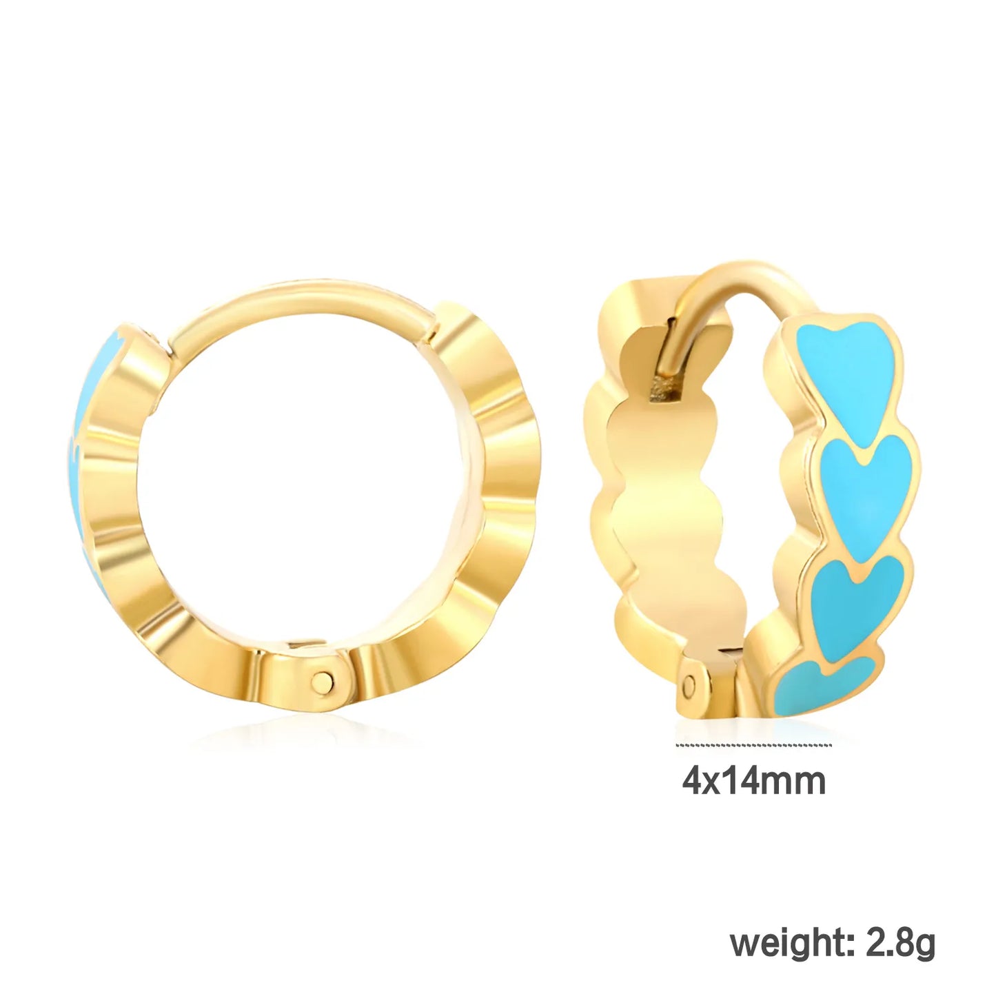 ✨ 4*14mm 18K Gold Plated Colorful Heart shape Enamel Hoop Earring Hypoallergenic Wholesale Earrings