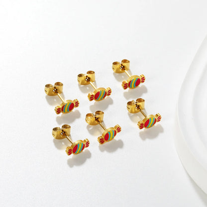 🍬 Wholesale Gold Candy Stud Earrings 3-Pair Set | 5x9mm Sweet Design, Hypoallergenic Fun Jewelry Bulk