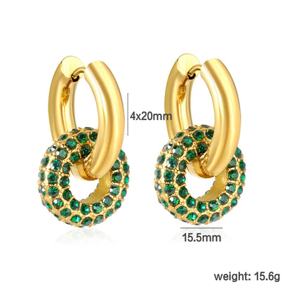✨ Wholesale Donut Huggie Earrings | 15.5mm Zircon Donut Hoops | White or Emerald Green Zirconia | 4x20mm Inner Huggie Stainless Steel Earrings