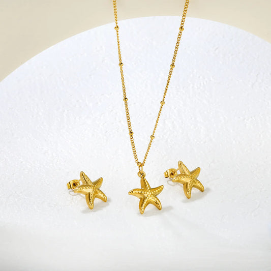 ✨ Wholesale Starfish Set: Gold Earrings & Pendant | 40+5cm Chain