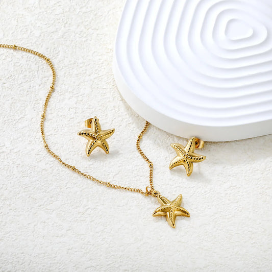 ✨ Wholesale Starfish Set: Gold Earrings & Pendant | 40+5cm Chain