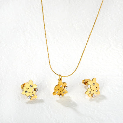 ✨🌸 Floral Cross Jewelry Set in Gold | Wholesale Dainty White Zircon Earring & Pendant Set