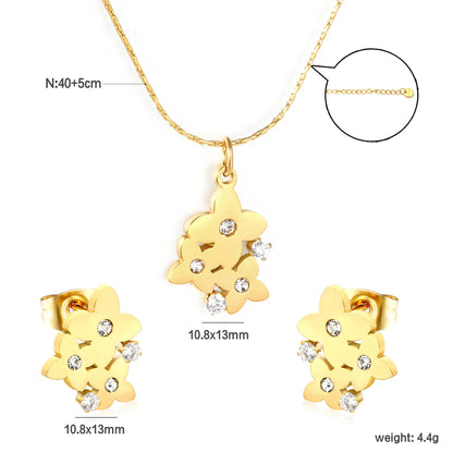 ✨🌸 Floral Cross Jewelry Set in Gold | Wholesale Dainty White Zircon Earring & Pendant Set
