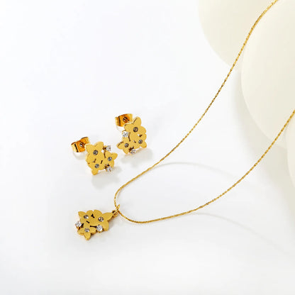 ✨🌸 Floral Cross Jewelry Set in Gold | Wholesale Dainty White Zircon Earring & Pendant Set