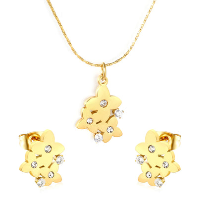 ✨🌸 Floral Cross Jewelry Set in Gold | Wholesale Dainty White Zircon Earring & Pendant Set