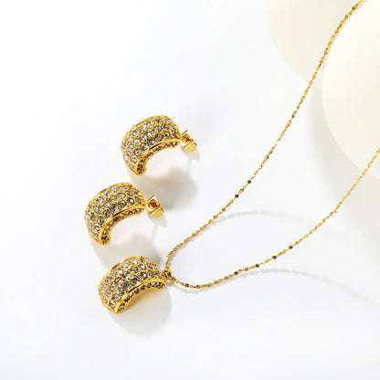 ✨ Wholesale PVD 18k Gold Emerald Green/White Zircon C-Shape Jewelry Set | Stainless Steel Earrings & Pendant
