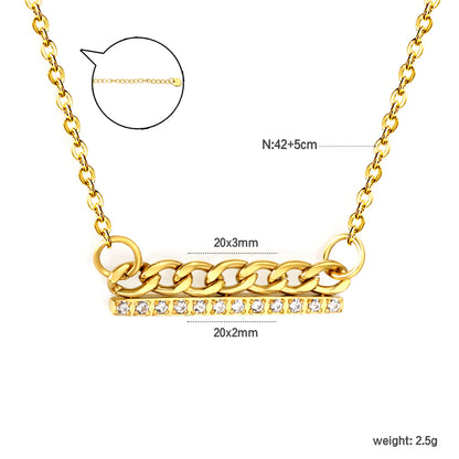 Wholesale 20x3mm Chain & 20x2mm Bar Pendant with Zirconia | Industrial Chic Necklace Set | 42+5cm Gold Stainless Steel
