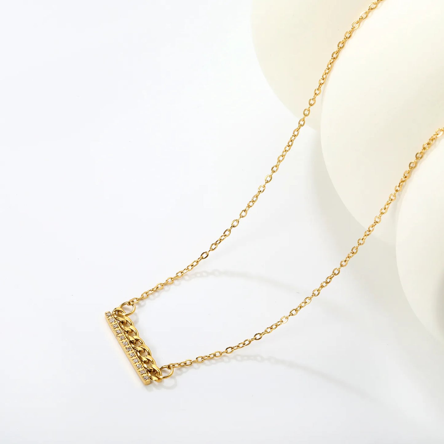 Wholesale 20x3mm Chain & 20x2mm Bar Pendant with Zirconia | Industrial Chic Necklace Set | 42+5cm Gold Stainless Steel