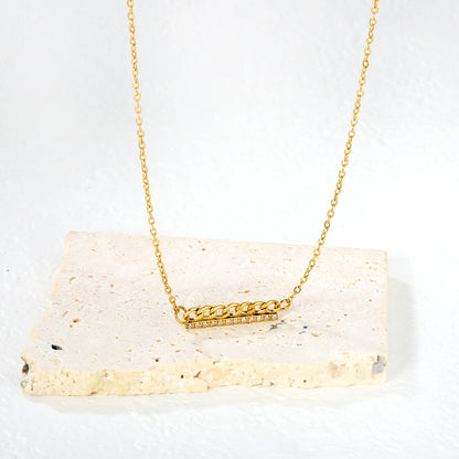 Wholesale 20x3mm Chain & 20x2mm Bar Pendant with Zirconia | Industrial Chic Necklace Set | 42+5cm Gold Stainless Steel
