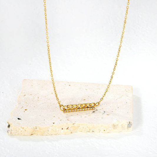 Wholesale 20x3mm Chain & 20x2mm Bar Pendant with Zirconia | Industrial Chic Necklace Set | 42+5cm Gold Stainless Steel
