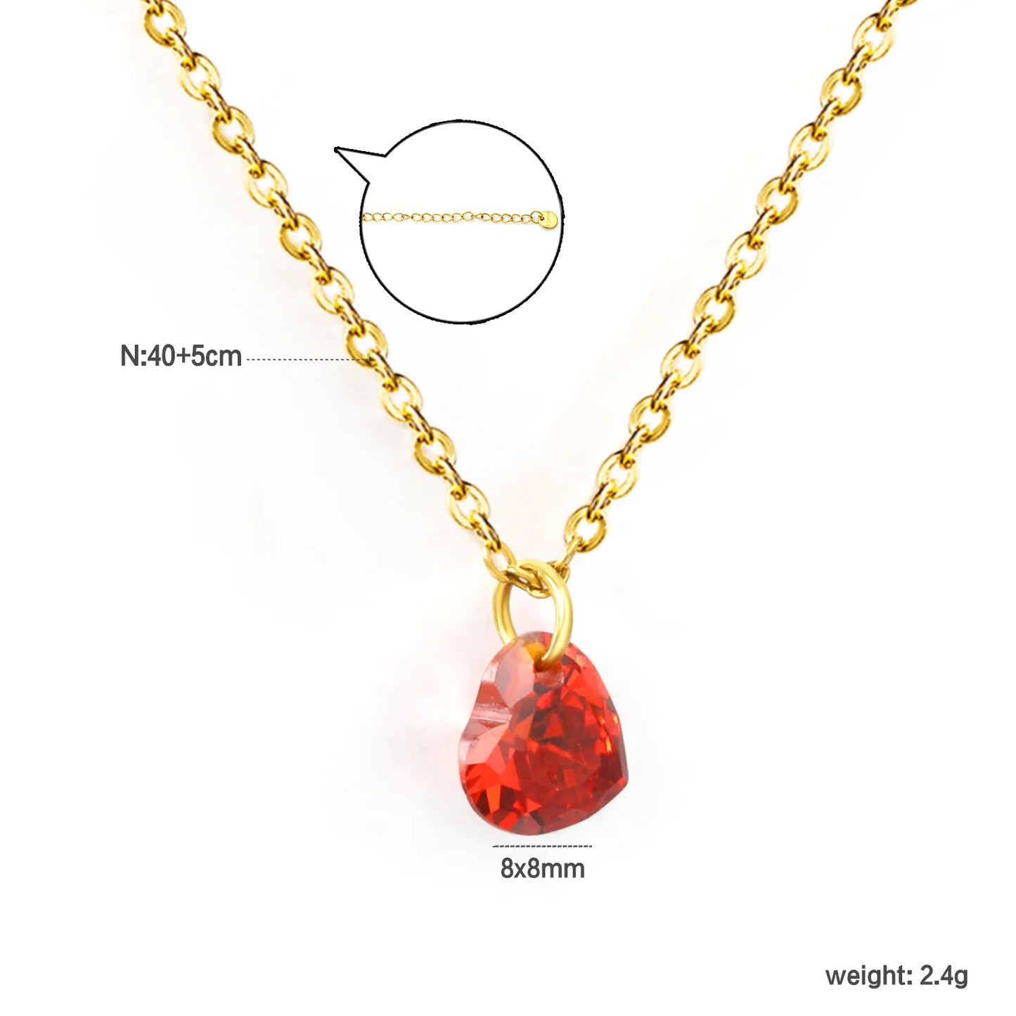 Wholesale 8x8mm Blood Red Zirconia Pendant Necklace | 40+5cm Adjustable Chain | 2-Tone Gold & Steel Jewelry Set
