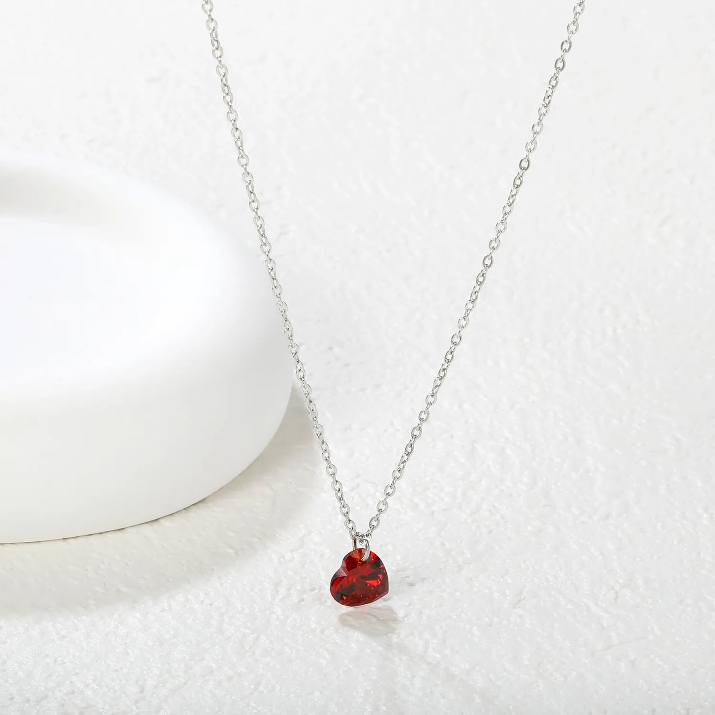Wholesale 8x8mm Blood Red Zirconia Pendant Necklace | 40+5cm Adjustable Chain | 2-Tone Gold & Steel Jewelry Set