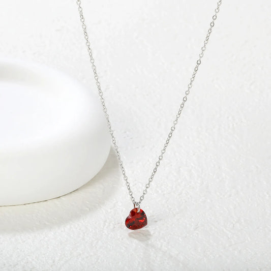 Wholesale 8x8mm Blood Red Zirconia Pendant Necklace | 40+5cm Adjustable Chain | 2-Tone Gold & Steel Jewelry Set