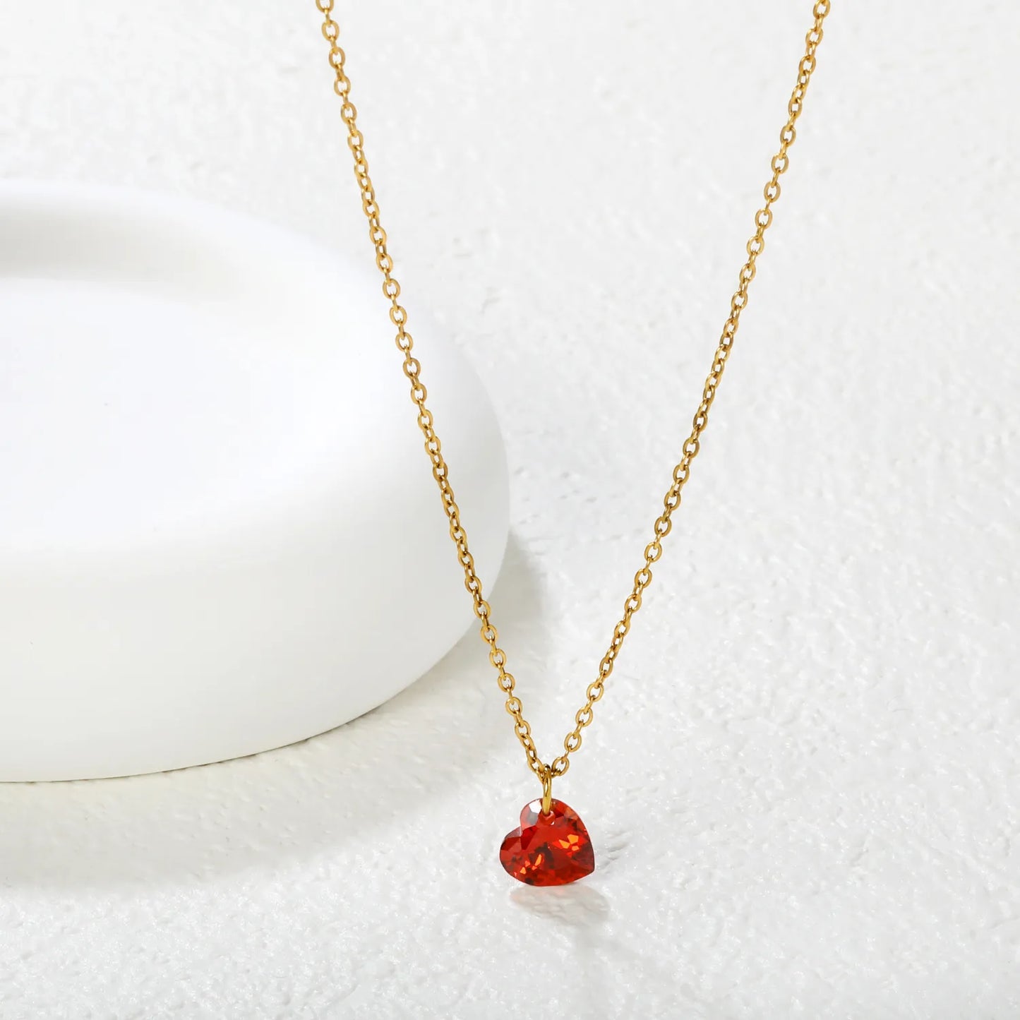 Wholesale 8x8mm Blood Red Zirconia Pendant Necklace | 40+5cm Adjustable Chain | 2-Tone Gold & Steel Jewelry Set