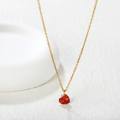 Wholesale 8x8mm Blood Red Zirconia Pendant Necklace | 40+5cm Adjustable Chain | 2-Tone Gold & Steel Jewelry Set