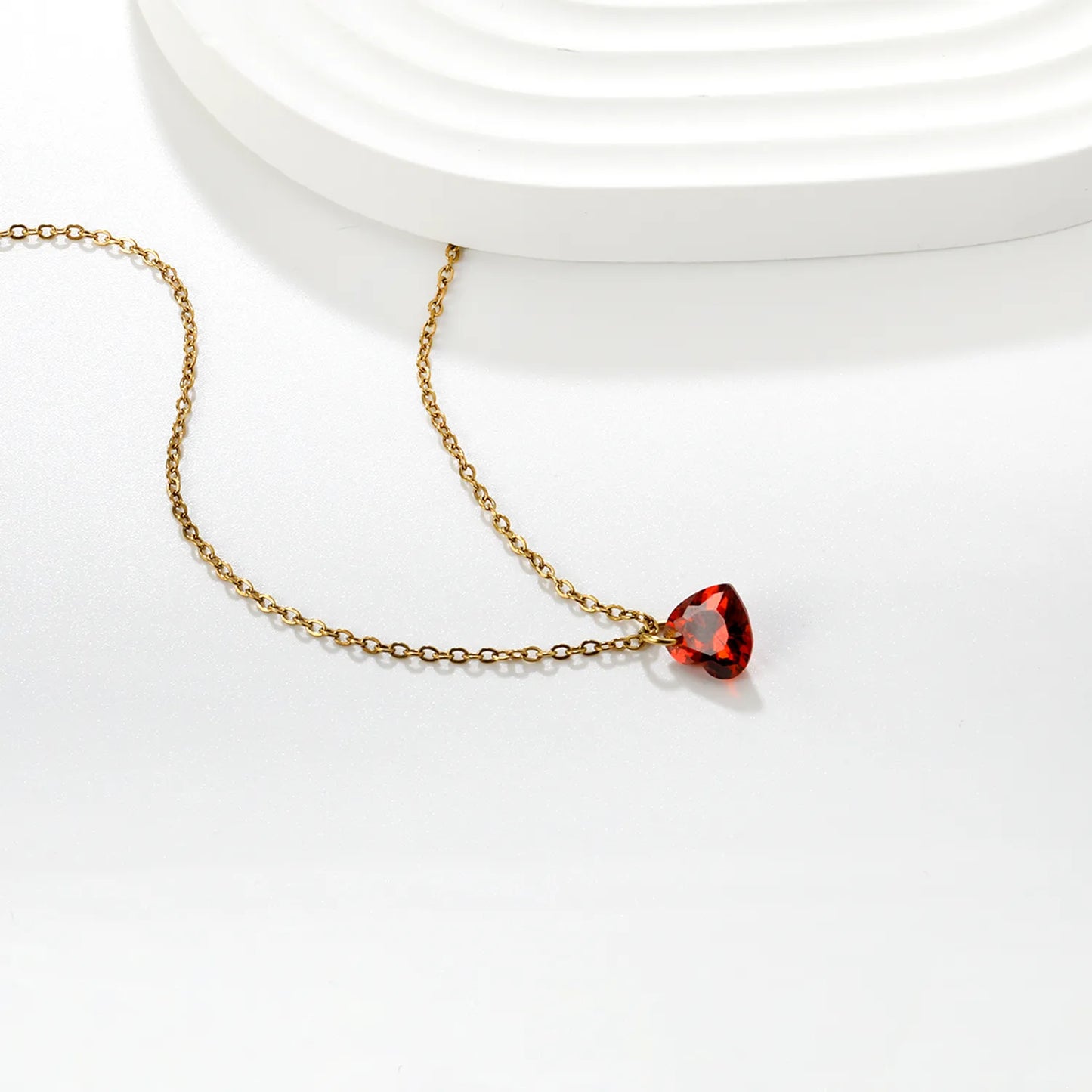 Wholesale 8x8mm Blood Red Zirconia Pendant Necklace | 40+5cm Adjustable Chain | 2-Tone Gold & Steel Jewelry Set