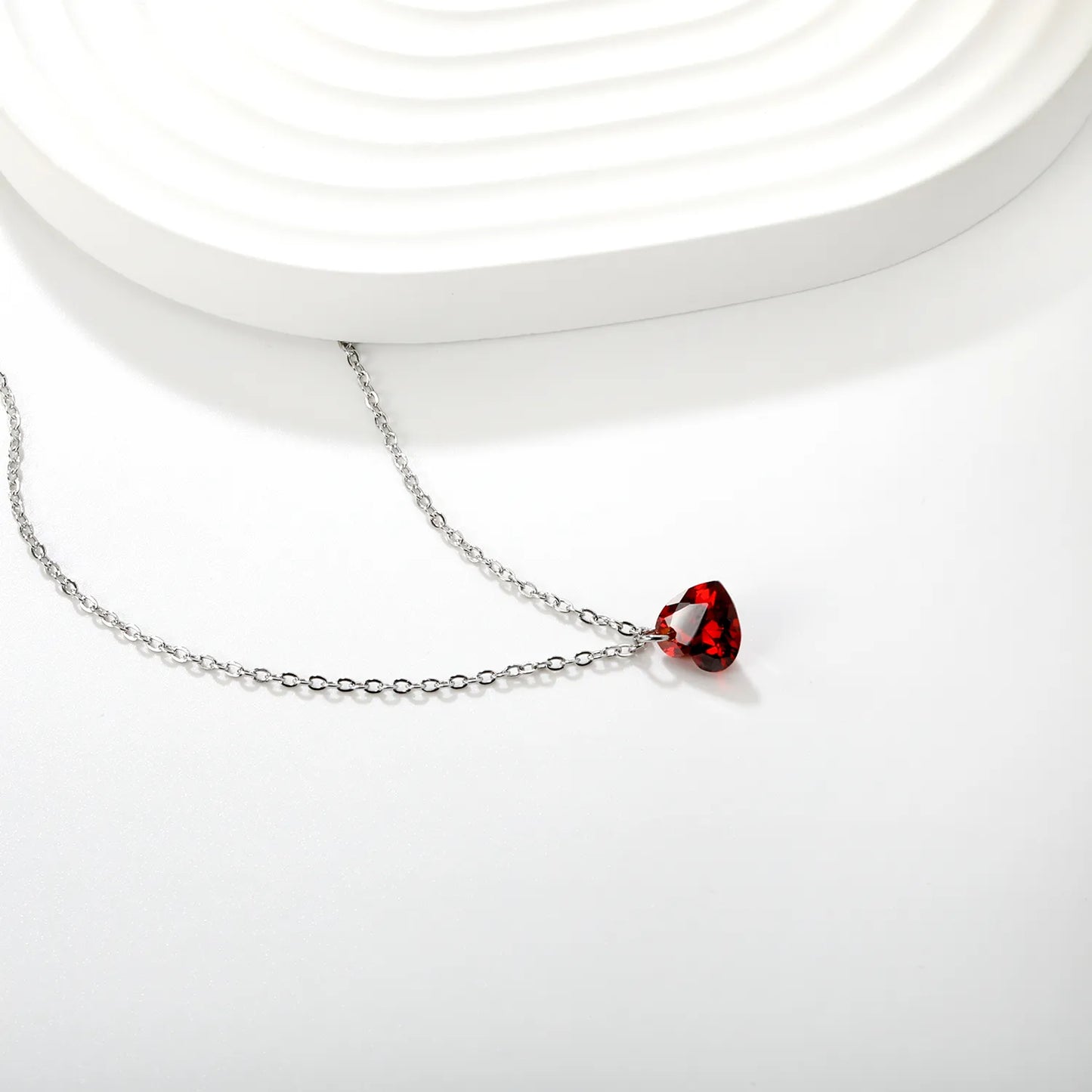 Wholesale 8x8mm Blood Red Zirconia Pendant Necklace | 40+5cm Adjustable Chain | 2-Tone Gold & Steel Jewelry Set