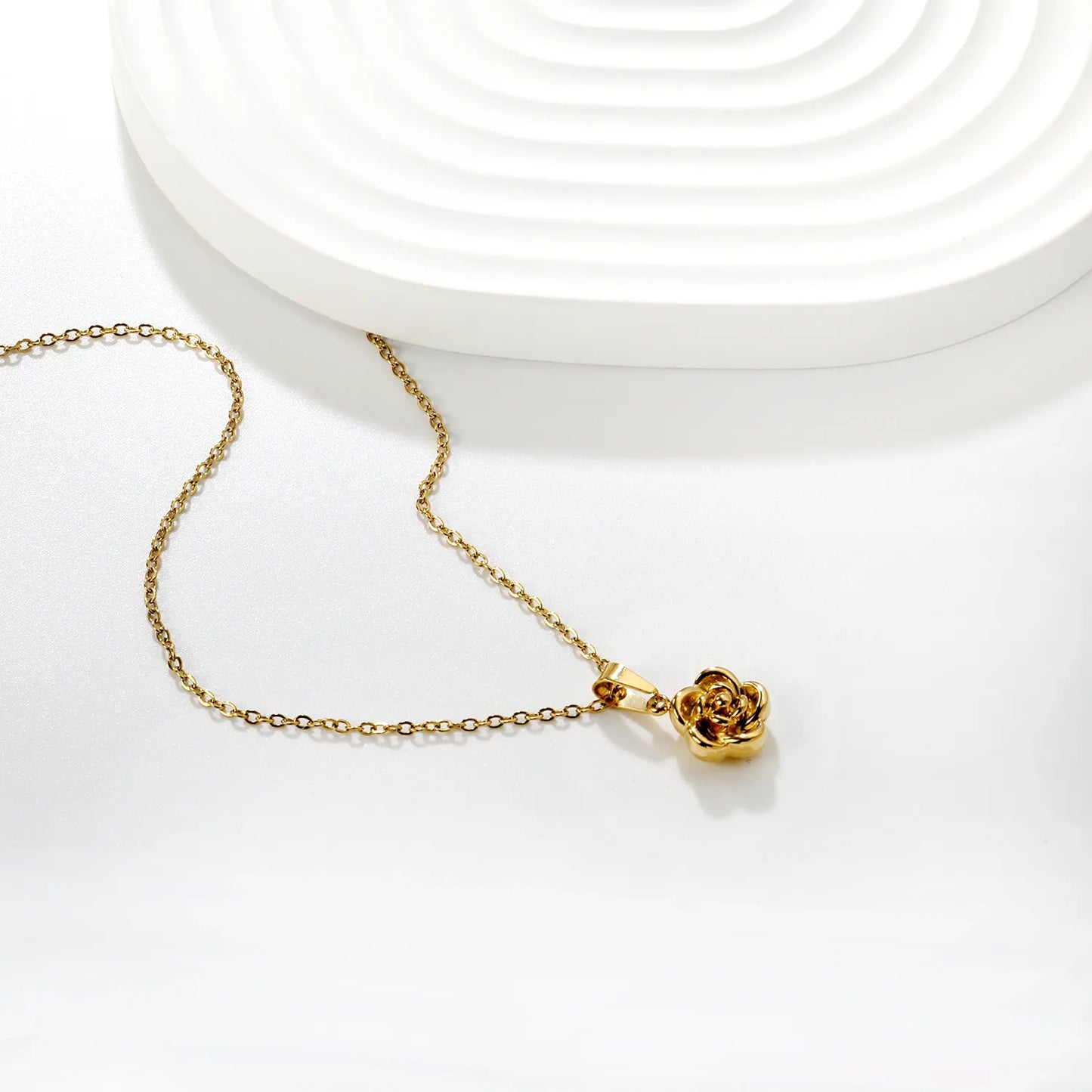 Wholesale 10mm Floral Pendant Necklace | Gold & Steel Finish Flower Jewelry | 40+5cm Adjustable Chain Set