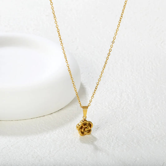 Wholesale 10mm Floral Pendant Necklace | Gold & Steel Finish Flower Jewelry | 40+5cm Adjustable Chain Set