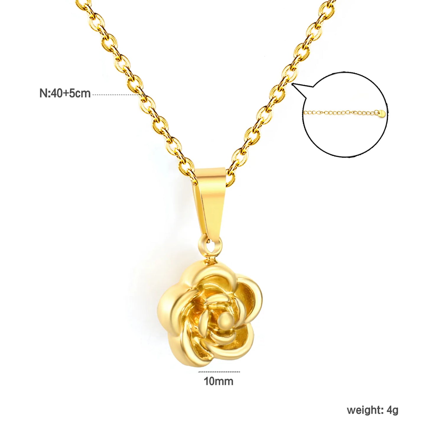 Wholesale 10mm Floral Pendant Necklace | Gold & Steel Finish Flower Jewelry | 40+5cm Adjustable Chain Set