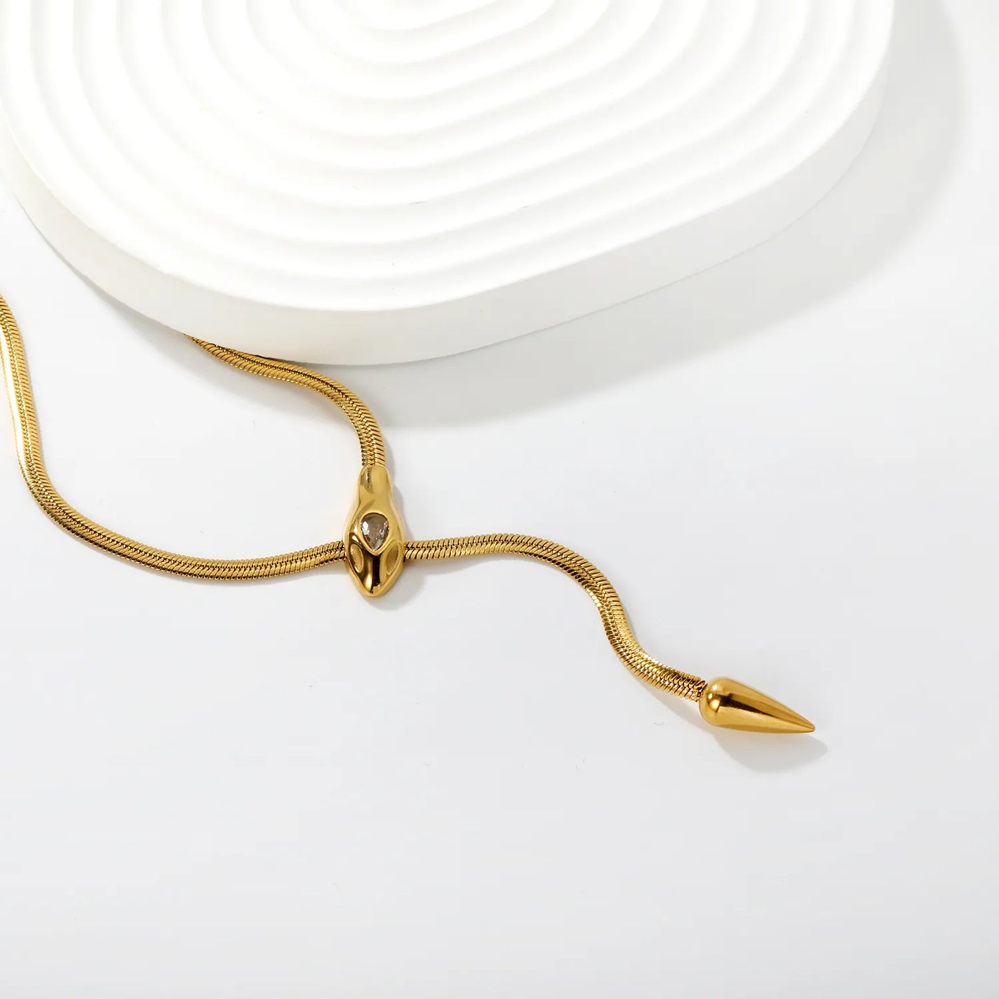 Wholesale Flat Snake Chain Necklace | 7.5x18mm Snake Head & 5.9x14mm Tail | 50+5cm Gold Stainless Steel Jewelry with 6mm Pendant