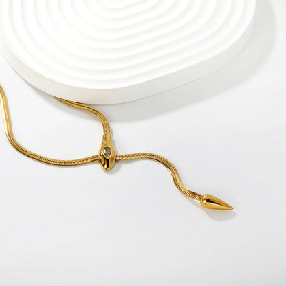 Wholesale Flat Snake Chain Necklace | 7.5x18mm Snake Head & 5.9x14mm Tail | 50+5cm Gold Stainless Steel Jewelry with 6mm Pendant