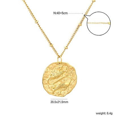 Wholesale 20.5x21.5mm Zodiac Pendant Necklace | 12 Astrology Signs Irregular Circle Charm | 40+5cm Gold Stainless Steel Chain