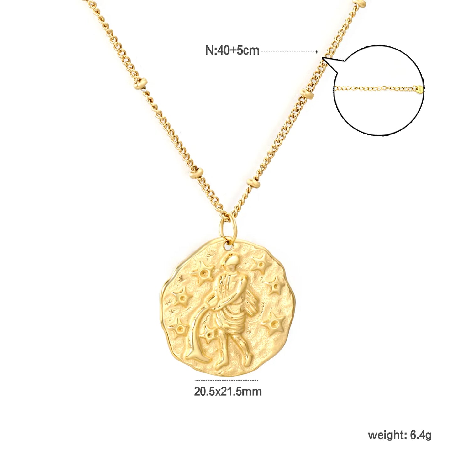 Wholesale 20.5x21.5mm Zodiac Pendant Necklace | 12 Astrology Signs Irregular Circle Charm | 40+5cm Gold Stainless Steel Chain