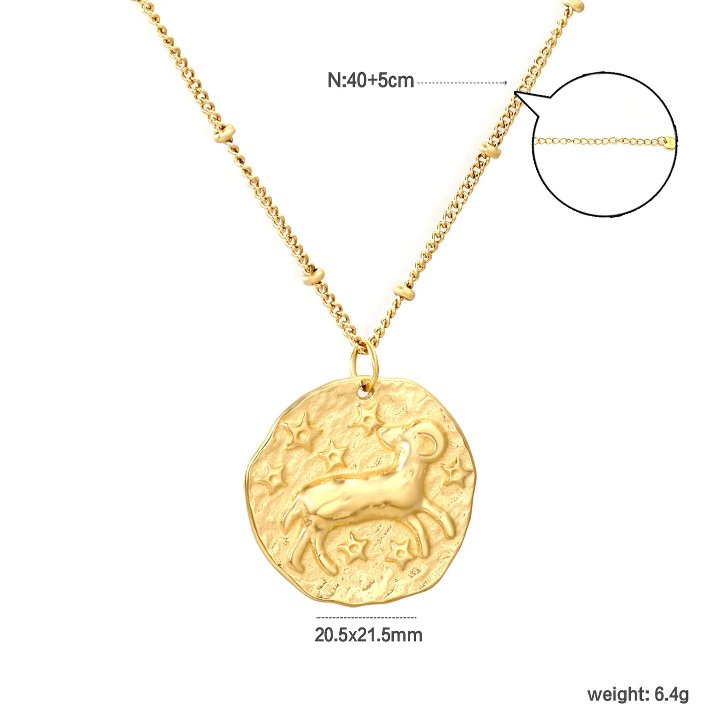 Wholesale 20.5x21.5mm Zodiac Pendant Necklace | 12 Astrology Signs Irregular Circle Charm | 40+5cm Gold Stainless Steel Chain