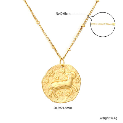 Wholesale 20.5x21.5mm Zodiac Pendant Necklace | 12 Astrology Signs Irregular Circle Charm | 40+5cm Gold Stainless Steel Chain