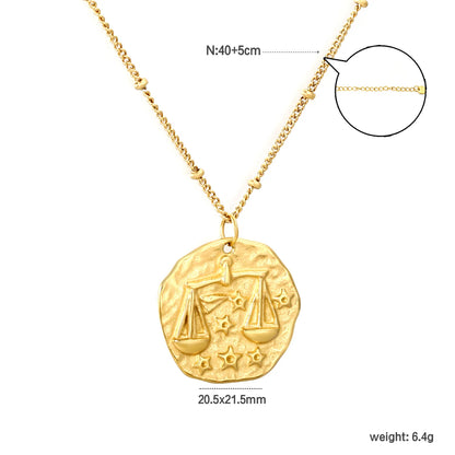 Wholesale 20.5x21.5mm Zodiac Pendant Necklace | 12 Astrology Signs Irregular Circle Charm | 40+5cm Gold Stainless Steel Chain
