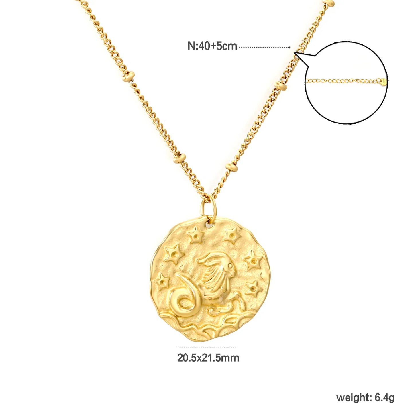 Wholesale 20.5x21.5mm Zodiac Pendant Necklace | 12 Astrology Signs Irregular Circle Charm | 40+5cm Gold Stainless Steel Chain